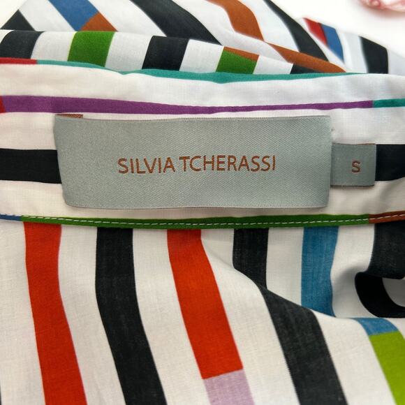 Silvia Tcherassi Roopal Color-Block Shirt Dress in Sangria Stripes, Sz S - Picture 14 of 14